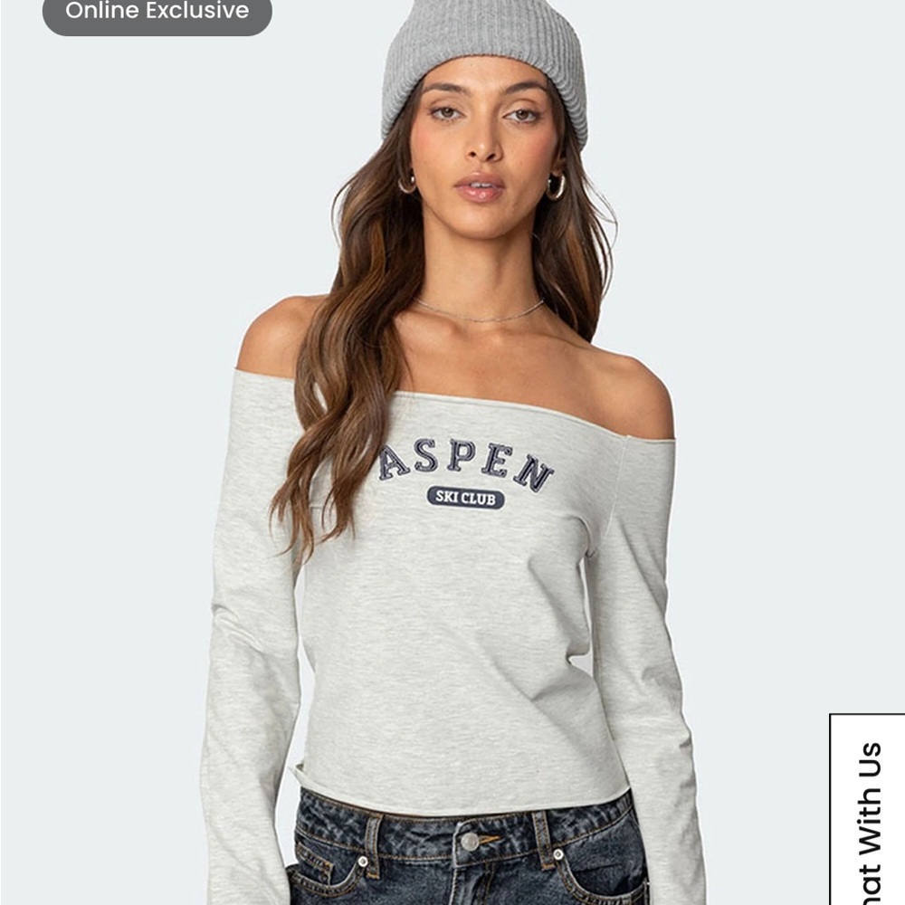 Edikted Gray Off-Shoulder Long Sleeve Tee